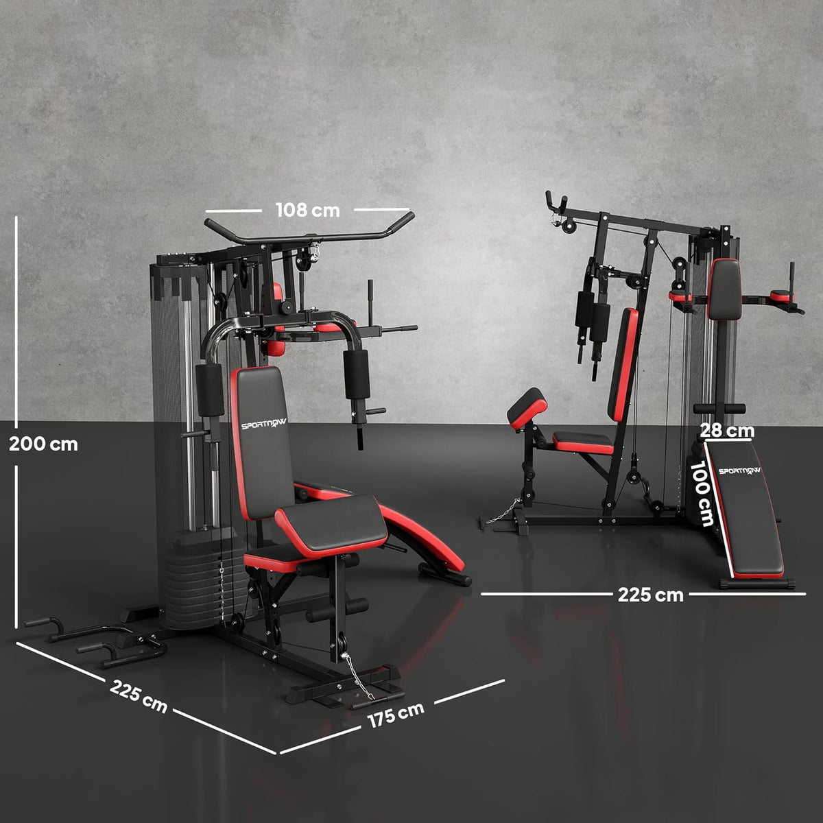 SPORTNOW Kraftstation,Multifunktionale Fitnessstation mit Butterfly- & Latzugstange,Curler, Brustpresse, Sit-Up-Bank, Fitnessgerät mit 65 kg Weightblöcken für Zuhause, Schwarz - QUORE