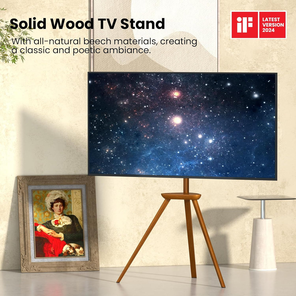 TV-Standaard Hout – TV-Statief – Televisiestandaard – TV-Ezel – Tripod TV-Standaard – In Hoogte Verstelbaar – 45° Draaibaar