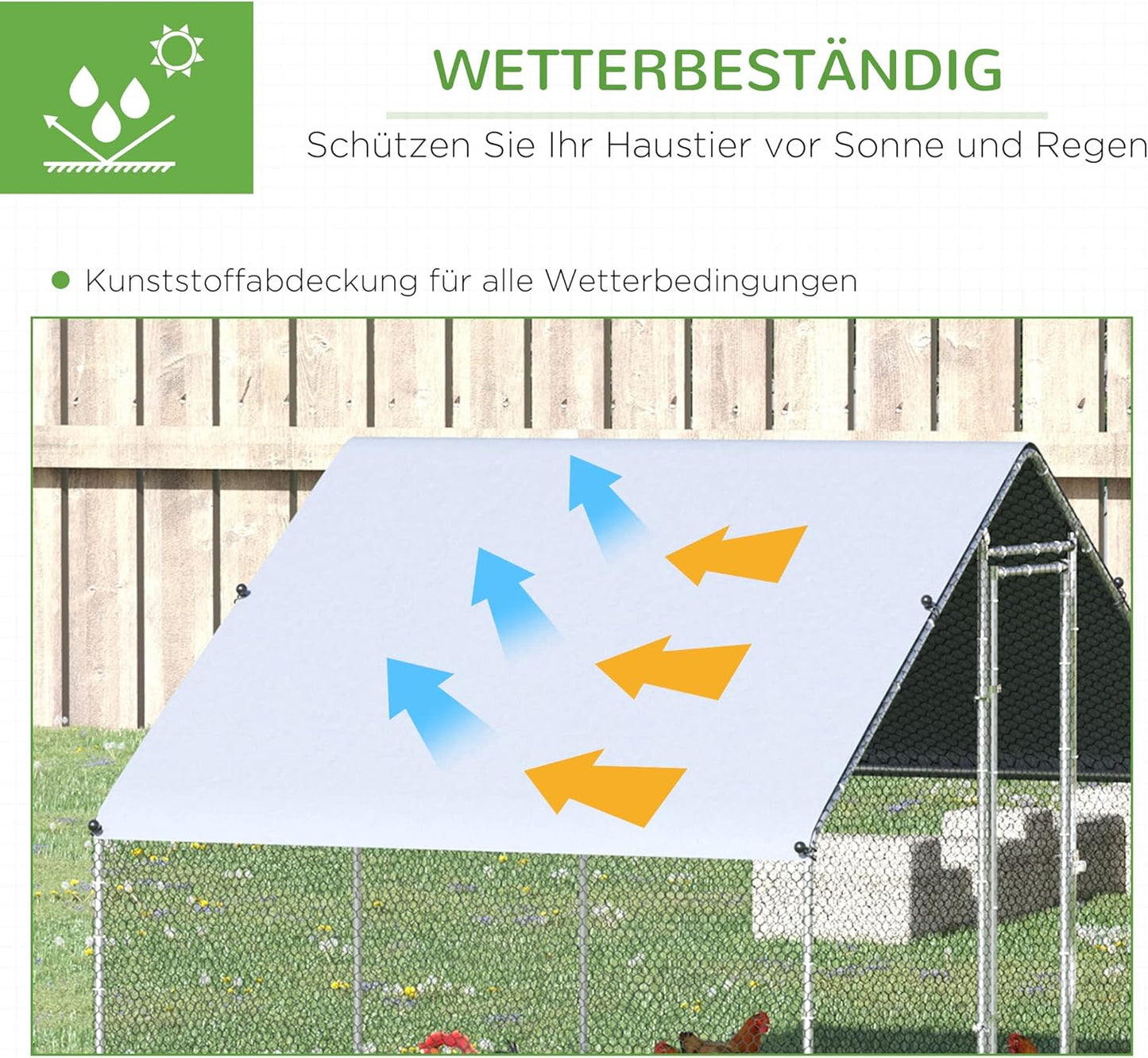 PawHut chicken coop outdoor enclosure XXL outdoor chicken coop with shade roof lock outdoor enclosure for 12-18 chickens duck rabbit steel 3x6x2m - QUORE