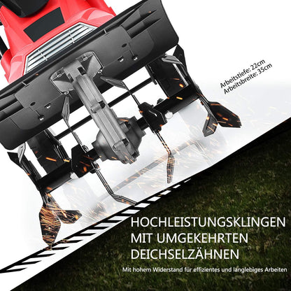 FANTASK 1200 W elektrische grondhak rood, tuin motorhak elektrisch met veiligheidsschakelaar, vloerfrees tuinfrees tuinhak 22 cm werkdiepte en 35 cm werkbreedte