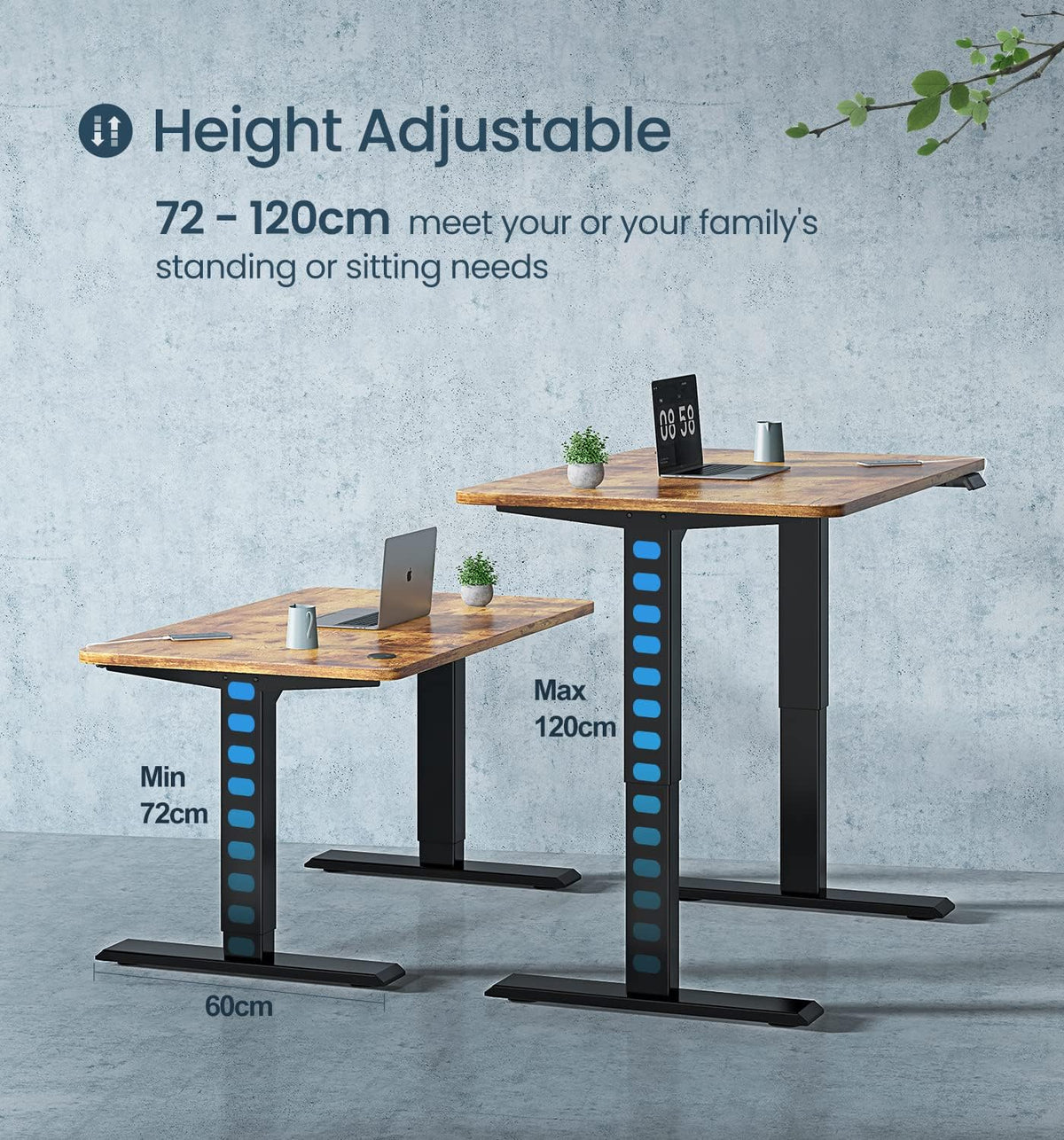 Maidesite Height Adjustable Electric Desk Height Adjustable Table Frame,Suitable for All Common Tabletops,2-Stage Lifting Legs(Black) - QUORE