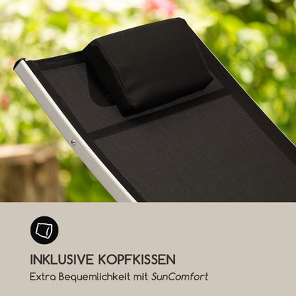 blumfeldt Sun Valley ligbed met kussen - opvouwbaar, aluminium frame, 4-voudig verstelbare rugleuning, Sun Comfort, materiaal: 70% PVC en 30% polyester comfort mesh, zwart