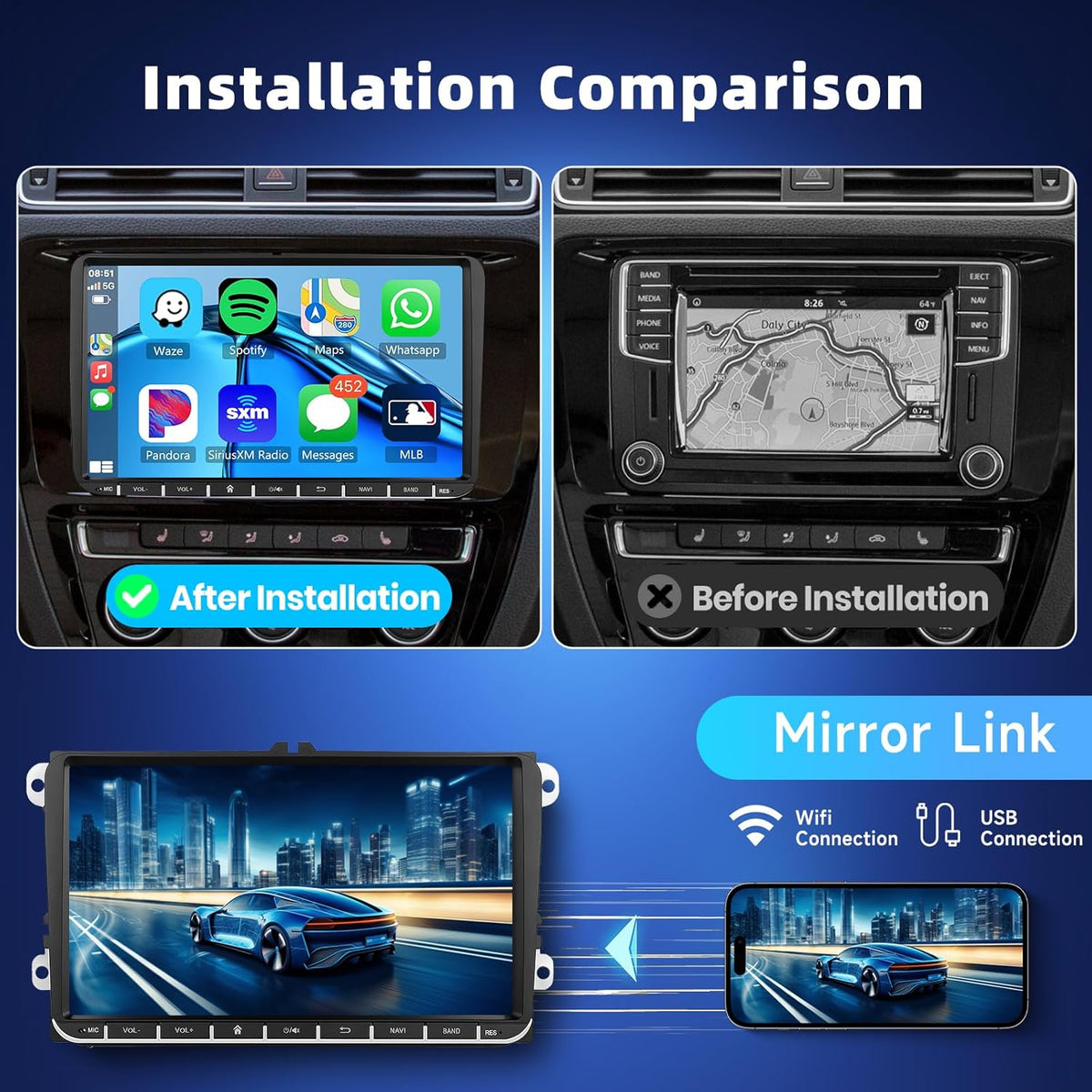 <font dir="auto" style="vertical-align: inherit;"><font dir="auto" style="vertical-align: inherit;">        4+64G: Hodozzy Carplay car radio for VW, Golf 5, Polo, Skoda with navigation/wifi, 9 inch VW car radio 2 Din Bluetooth with Android Auto/Mirror Lin