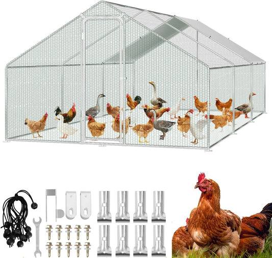 Free Run Chicken Coop 3 x 6 x 2 m Metal Cage Small Animal Hutch with Safety Lock and Waterproof Chicken Spout, Outdoor Run for Chickens, Bird Cage, Plants