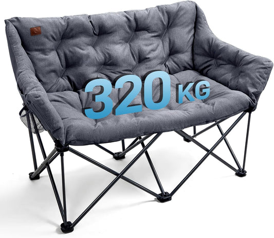 EVER ADVANCED Campingstoel, inklapbaar voor 2 personen, vouwbank, 320 kg belastbaar, luxe klapstoel, XXL, 2-zits, campingsofa, dik gevoerd, hoge rugleuning, extra lang, voor outdoor, tuin, balkon,