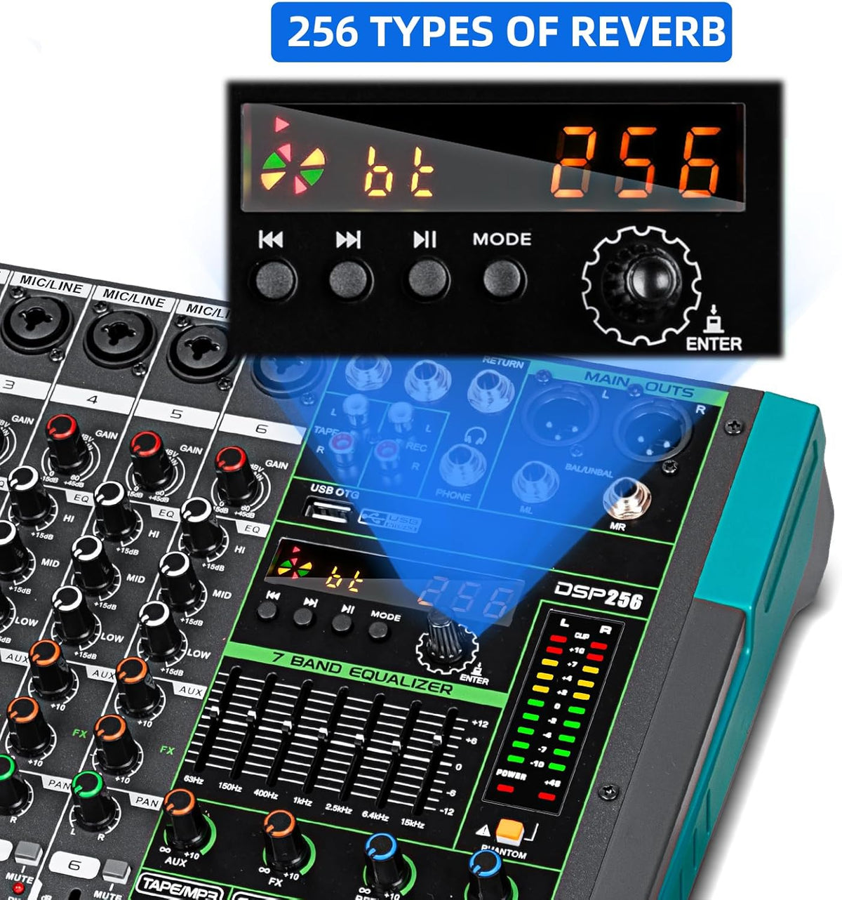 DJ Audio Mixer – Mengpaneel – Mixer – Mengtafel – Geluidsmixer – 6 Kanalen – Bluetooth en USB/MP3 – 256 DSP Effecten