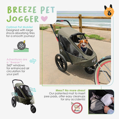 Breeze Black | Luxe hondenfietskar | groot formaat jogger | eenhandig opvouwbaar | luchtbanden | INCL regenhoes | bandenpomp | fietsadapter