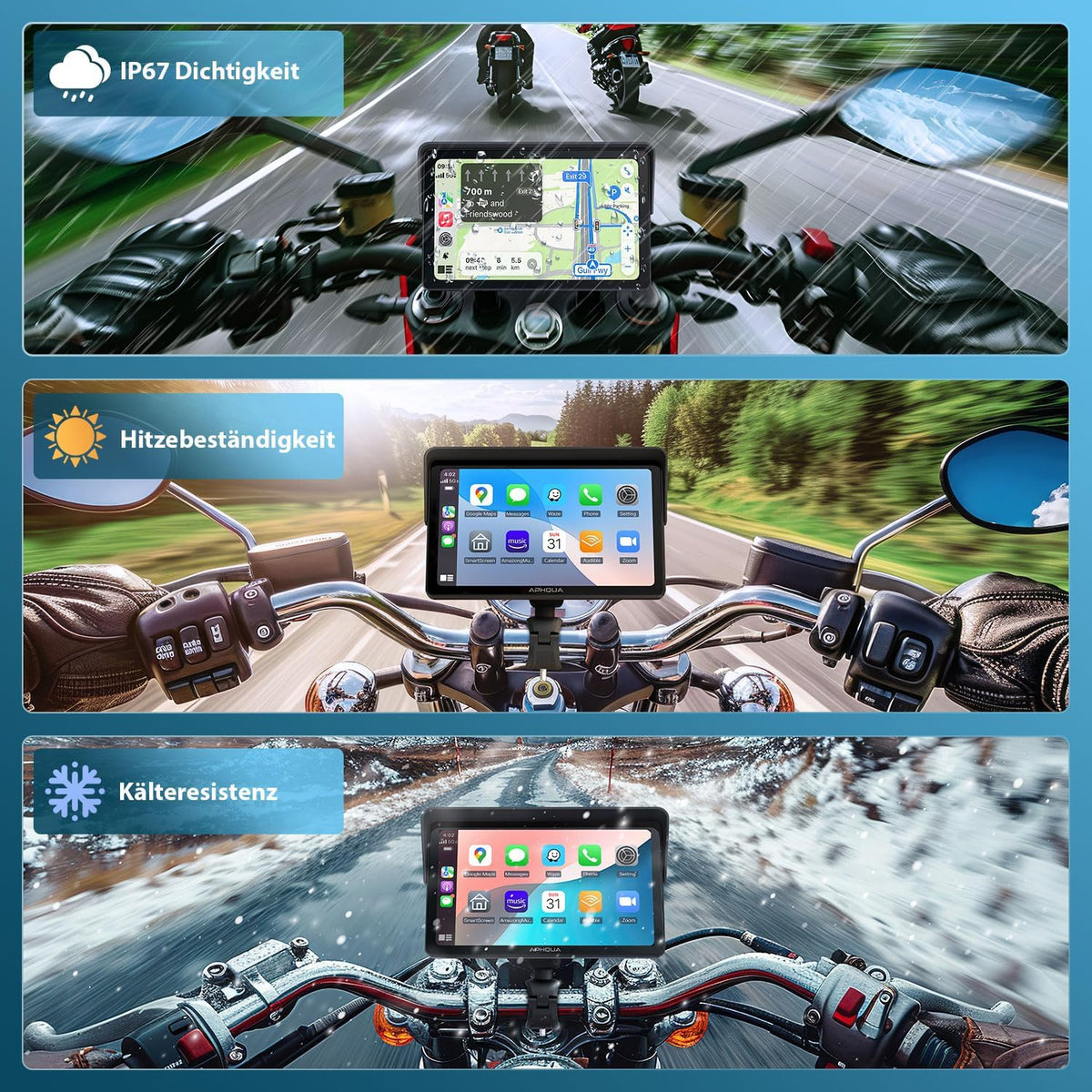 CarPlay draadloos scherm voor motorfiets, 7 inch waterdicht touchscreen, draagbaar CarPlay en Android Auto voor motorfiets, ondersteunt Bluetooth Trans, GPS-navigatie, Siri, handsfree - 722