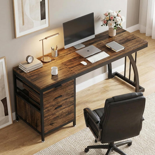 Bureau – Werktafel – Computertafel – Gaming Desk – Study Desk – Industrieel Design – 150 cm Breed – Robuust Metalen Frame - QUORE