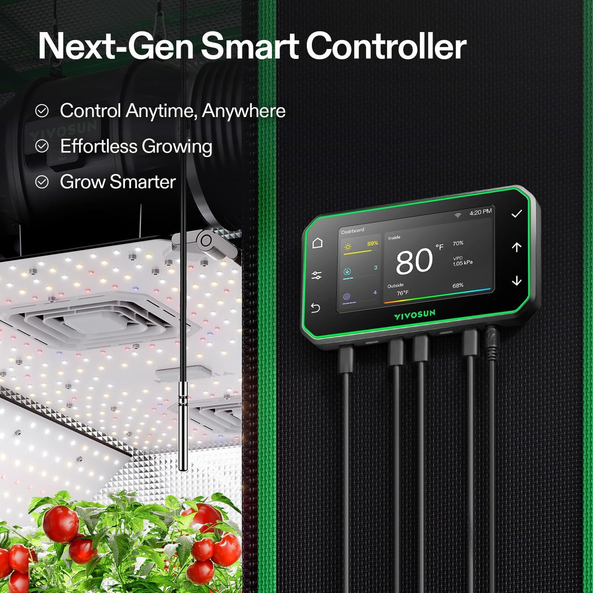 VIVOSUN GrowHub Controller E42A voor kweektent, slimme milieu-wifi-controller met temperatuur, vochtigheid, VPD, timer, cyclus, schemabesturing, koeling ventilatie verlichting programmering
