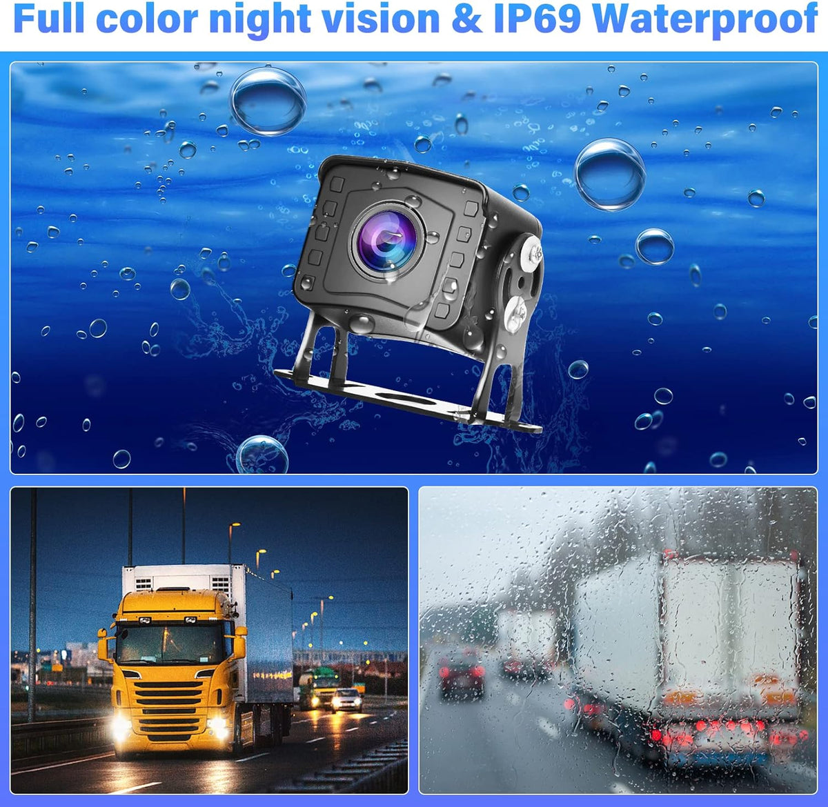Hikity Achteruitrijcamera, set van 2 camera's, 9 inch lcd-monitor, groothoek, nachtzicht, IP69 waterdicht, 1080p backup camera, 32G SD-kaart voor vrachtwagen, aanhanger, bus, bestelwagen, landbouw,
