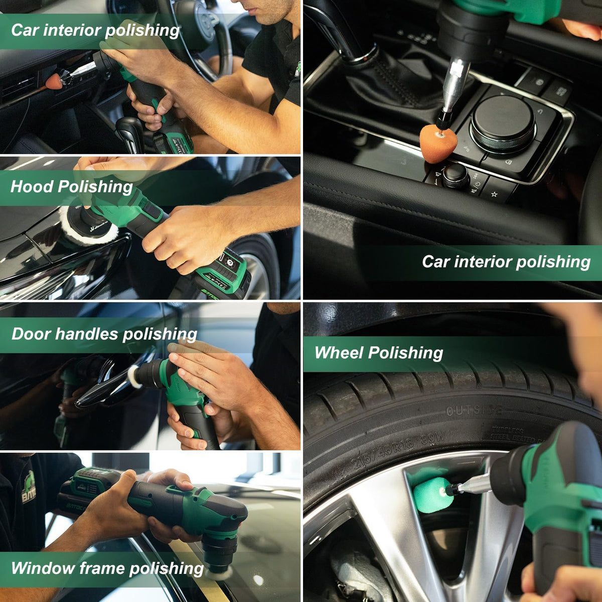 BATOCA Mini Accu polijstmachine S4,Roterend en Orbitaal,Koplamp polijsten,25mm/75mm Polijstset,Borstelloze Motor,Professionele Detail Polijstmachine Kit met 2 x 2.5Ah 12V Accu's,2000-5500PRM