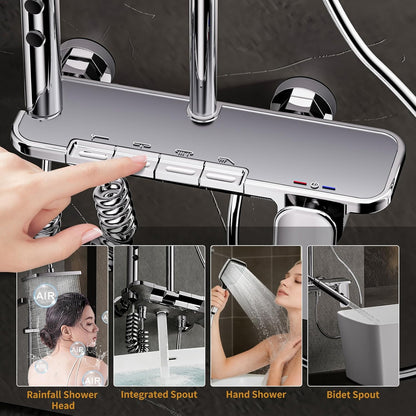 Douchesysteem – Badkamer Doucheset – Douchekolom – Regendouche – Handdouche – 4 Functies Met Thermostaat – Grote 31x20 cm Regendouchekop