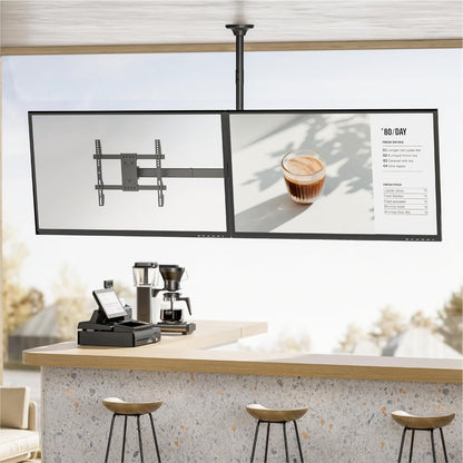 Mount Plus CB-D600 2x1 Side by Side Dual Screen Menu Board Plafondsteun voor 37 "tot 60" TV | Verstelbare hoogte Pole | Max. Gewicht 75 lbs per scherm | VESA-patronen tot 600x400 | Draaibaar 360