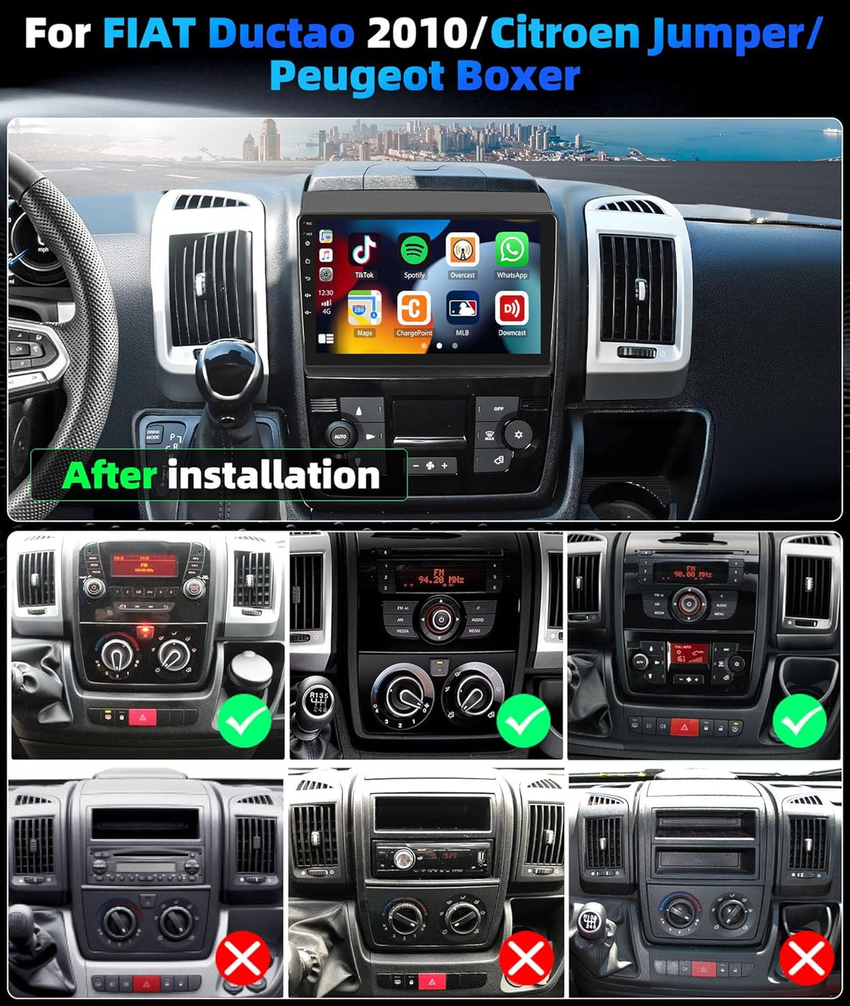 4+64G 9" Touchscreen Android 15 Autoradio für FIAT Ducato/Citroën Jumper/Peugeot Boxer 2011-2022 mit Wireless Carplay Android Auto Mirror Link,Radio Stereo mit Bluetooth GPS WiFi FM/RDS+Rückfahrkamera