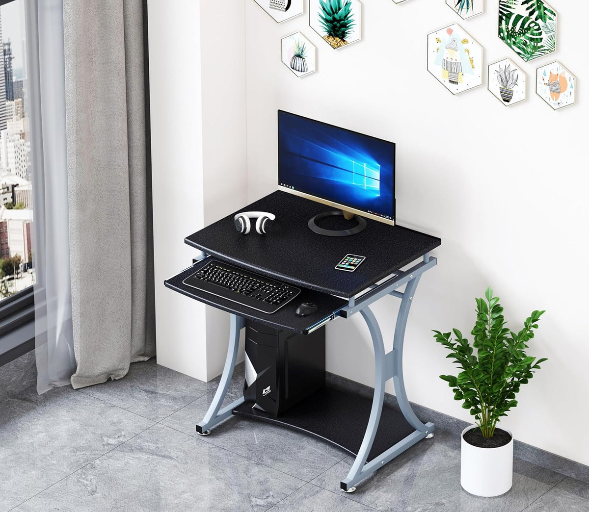 Techly Compact pc-bureau met afneembare lade, grafietzwart (ICA-TB 328BK)