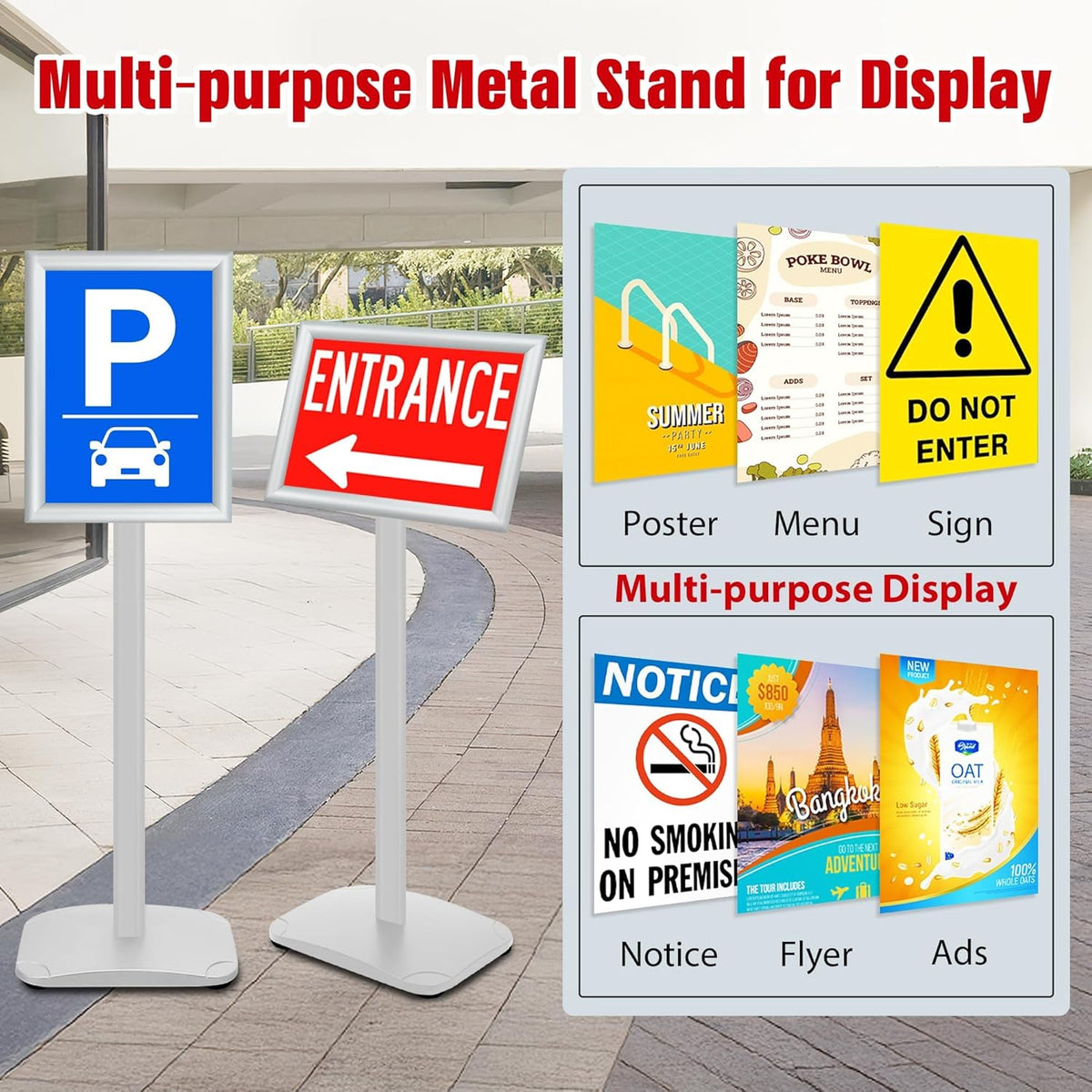 Schildstandaard Display – Posterstandaard – Infostandaard – Menustandaard – Bordstandaard – Zilver, Set van 3 – DIN A4 – 360° Draaibaar en 180° Kantelbaar – Zware Metalen Voet van 2,6 kg