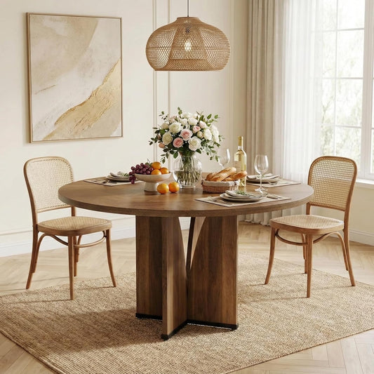 Lailang 100cm Eettafel, Ronde Eetkamertafel, Kitchen Dining Table, Houten Eettafel, Dining Table For 4, 100 x 100 x 7 cm, Brown