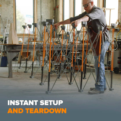 Bora Duizendpoot 4x8 werkstandaard met 15 veerpoten en draagbare tafel | XL Sawhorse-ondersteuning met vouwen, inklapbare stalen poten, CK15S, oranje.