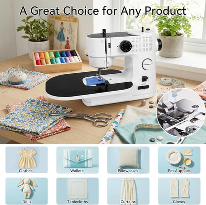 Qoosea Naaimachine voor beginners met aanschuiftafel, 39 steken, kleine naaimachine voor kinderen, draagbare mini-naaimachine met ledlicht, draagbare elektrische naaimachine, huishouden, voor