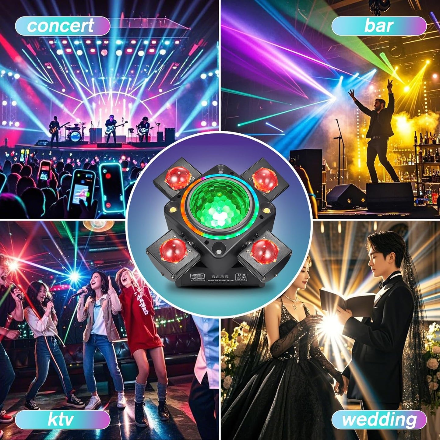 Disco Light Party Light, Moving Head XJG-102, LED RGB DJ Projector Muziek Gecontroleerde DJ Disco Lichten, DMX-effect Spotlight, voor KTV-reünie Bruiloft Verjaardag Halloween