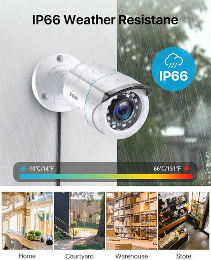 ZOSI CCTV 1080P HD-videobewakingssysteem H.265+ 1080P DVR-recorder plus 4 buitencameraset van 2 MP zonder harde schijf, 20 m IR-nachtzicht, weerbestendig