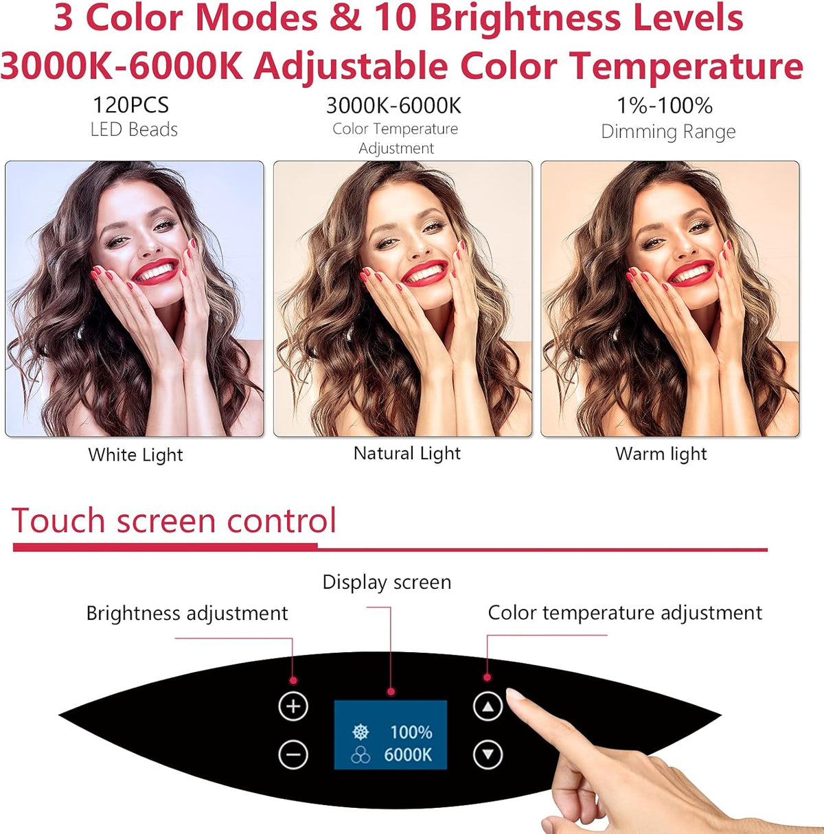 19 inch LED Ring Light LCD Display Touch Screen met statief Dimbare make-up Selfie Ring Light voor Studio Portret YouTube Vlog Video Shooting met draagtas en afstandsbediening, CRI>90