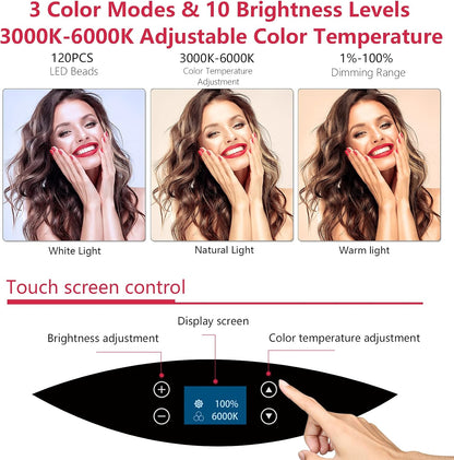 19 inch LED Ring Light LCD Display Touch Screen met statief Dimbare make-up Selfie Ring Light voor Studio Portret YouTube Vlog Video Shooting met draagtas en afstandsbediening, CRI>90