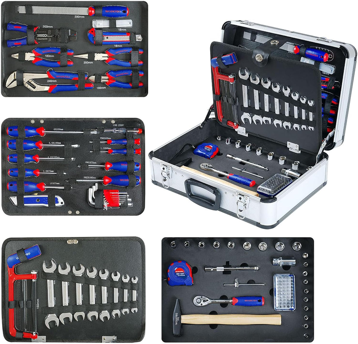 Gereedschapsset – Tool Box – Steeksleutel Set – Moersleutels – Universele Gereedschapskoffer – 119-Delig – Aluminium Koffer – Chroom-Vanadium Staal - QUORE