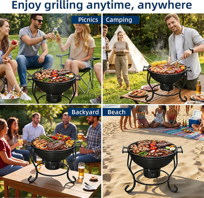 Houtskoolgrill met instelbare ventilator, 45,7 cm (45,7 cm), draagbare campinggrill, gemakkelijk aan te steken houtskool, kleine tafelgrill, campinggrill met deksel, voor tuin, camping, tailgates