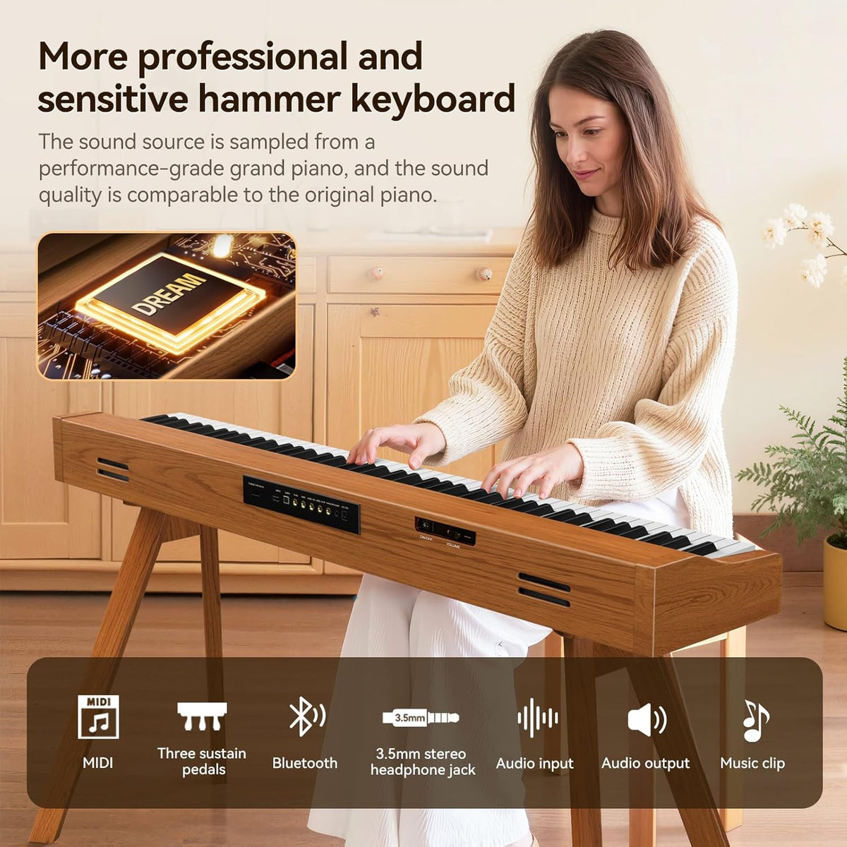 Digitale Piano – E-Piano – Elektrische Piano – 88 Toetsen Piano – Hamerpiano – Met Standaard – 88-Toetsen Hamermechaniek – 20 W Stereo Luidsprekers