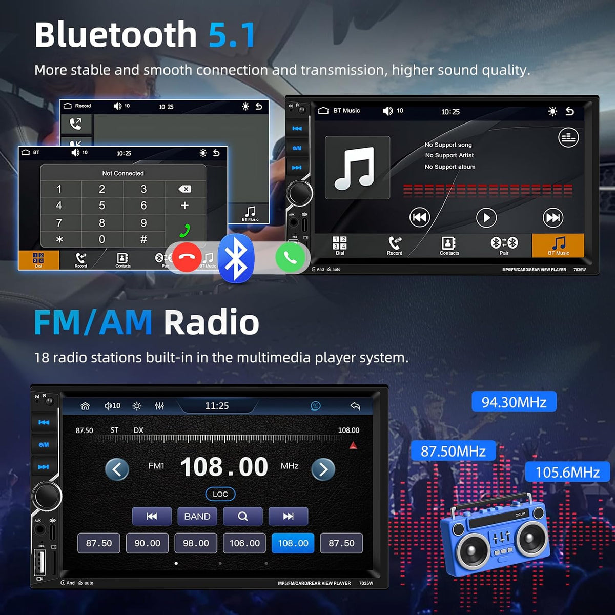 2-DIN Autoradio – Dubbele Din Radio – Auto Stereo – Multimedia Speler – Auto Entertainment – Draadloze CarPlay & Android Auto – Inclusief Achteruitrijcamera