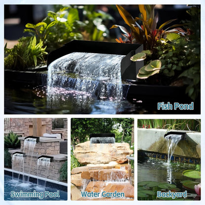 Vijver waterval overloop waterval voor tuinvijvers, 30 cm roestvrij staal overloop zwembad vijver fontein kit met 45W 3000L/H pomp voor vijver, zwembad, tuin, patio decoratie