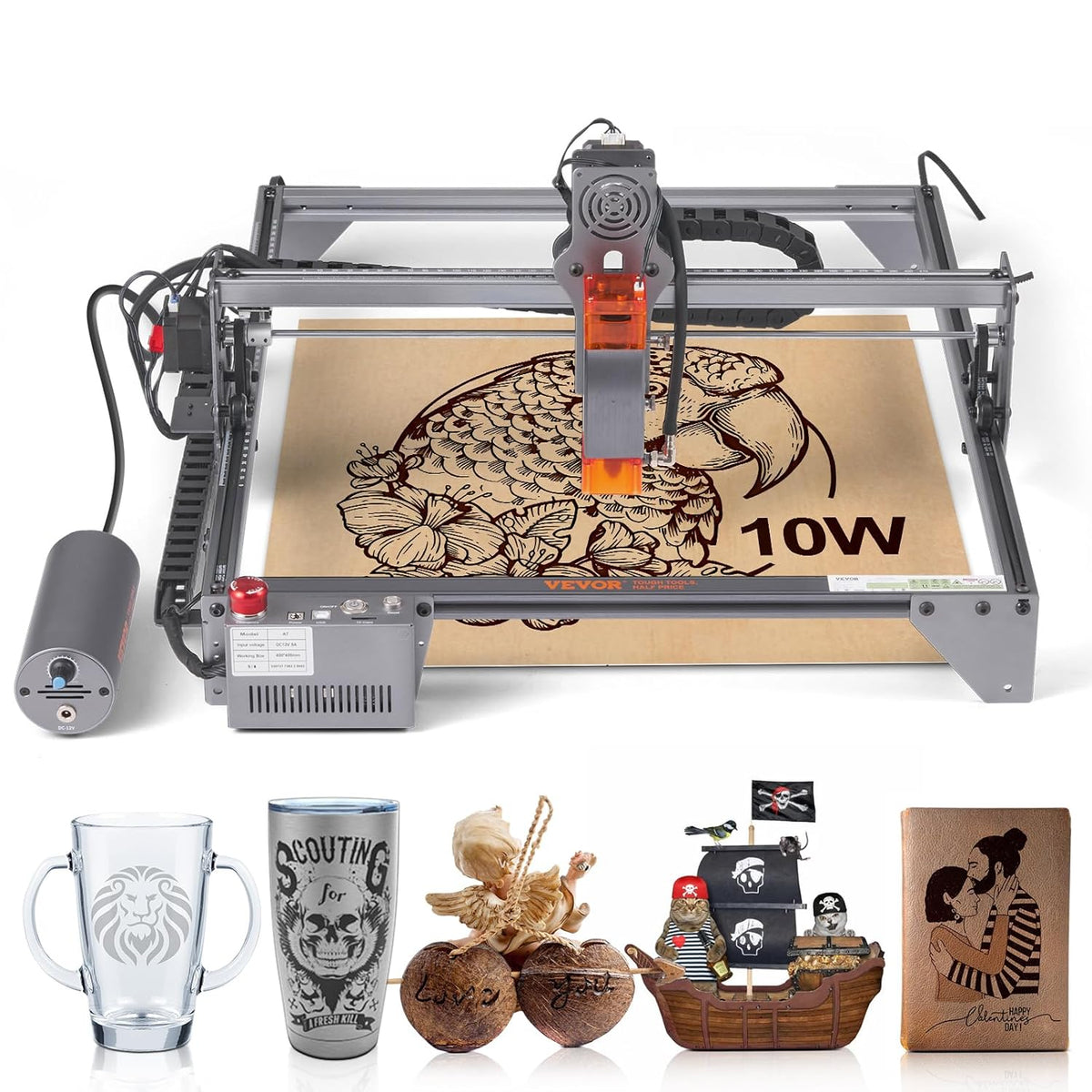 VEVOR Lasergraveermachine, 10 W, graveerapparaat, 40 x 40 cm, werkbereik lasergraveermachine, 455 ± 5 nm, blauw lichtlaser, 10.000 mm/min, USB-aansluiting, compatibel met LightBurn & LaserGRBL