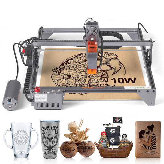 VEVOR Lasergraveermachine, 10 W, graveerapparaat, 40 x 40 cm, werkbereik lasergraveermachine, 455 ± 5 nm, blauw lichtlaser, 10.000 mm/min, USB-aansluiting, compatibel met LightBurn & LaserGRBL