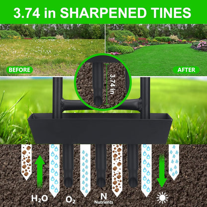 Gazonbeluchter - Verticuteerhark - Verticuteermachines - Tuinwals - Grashark - Gazongereedschap - met Bodemkern Opbergbak - Handmatige Kernbeluchter - voor Buiten - Tuin - Tuinonderhoud - 27 x 95 cm - Zwart