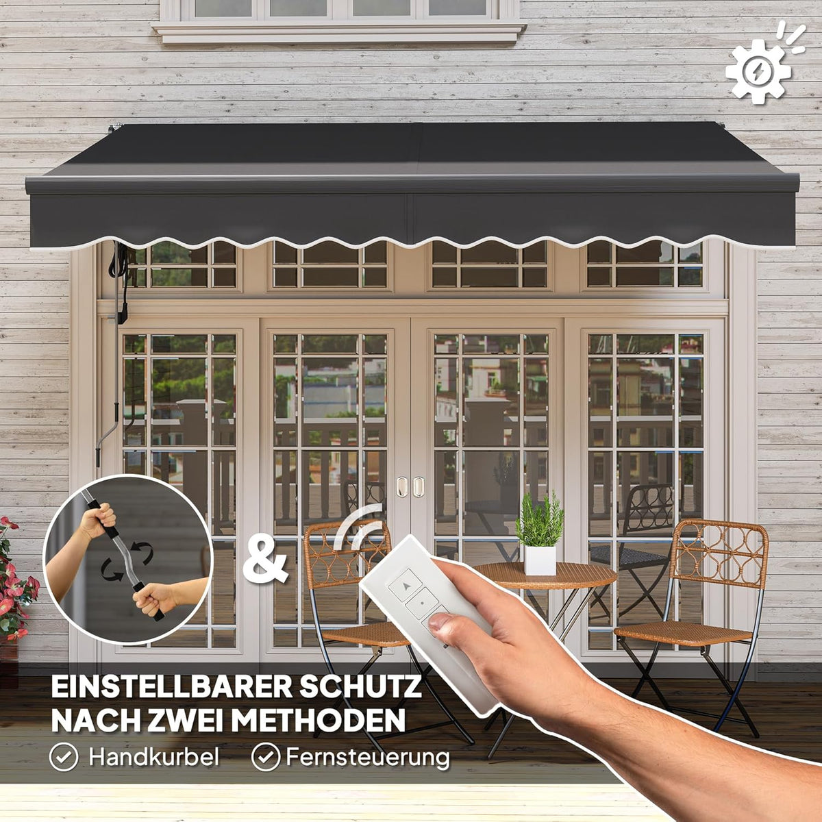 Outsunny klemmarkise mit Handkurbel elektrisch höhenverstellbar Gelenkarmmarkise Markise Sonnenschutz UV 30+ Balkonmarkise incl. Wandhalterung Sonnenmarkise 300cm breit für Terrasse Balcony Dunkelgrau
