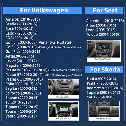 Qualcomm Octa‑Core 4+64G Android Autoradio voor VW Golf Passat Jetta Tiguan Polo Caddy, Seat, Skoda – Draadloos CarPlay Android Auto, IPS Touchscreen, DSP, GPS, Plug & Play + Achteruitrijcamera