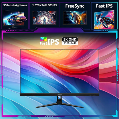 Z-Edge Gaming PC Screen 27" 2K, Fast IPS, 180HZ/165HZ, 2560x1440, 94% DCI-P3, 1ms, FreeSync, 1.07M, Ultra Thin Bezel, Adjustable Tilt Angle, 2xHDMI(144Hz), 2xDP1.4(180Hz), VESA