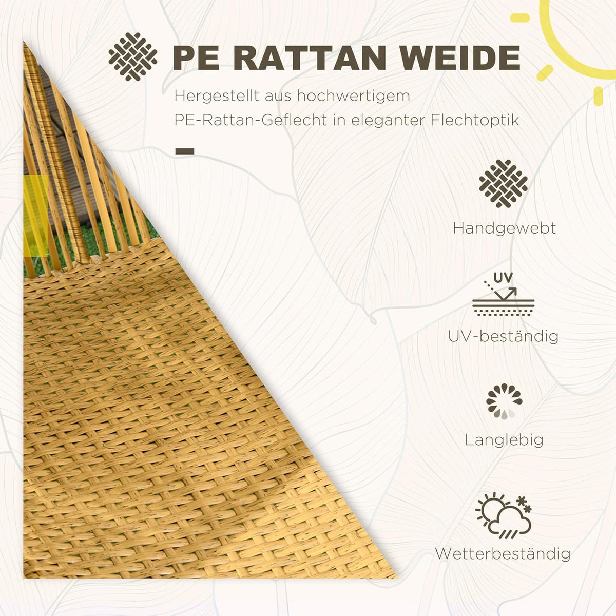 Outsunny Rattan Chair Rattan Wicker Chair with Thick Seat Cushion Egg Garden Chair 120 kg Load Capacity for Patio, Garden, Sand - QUORE