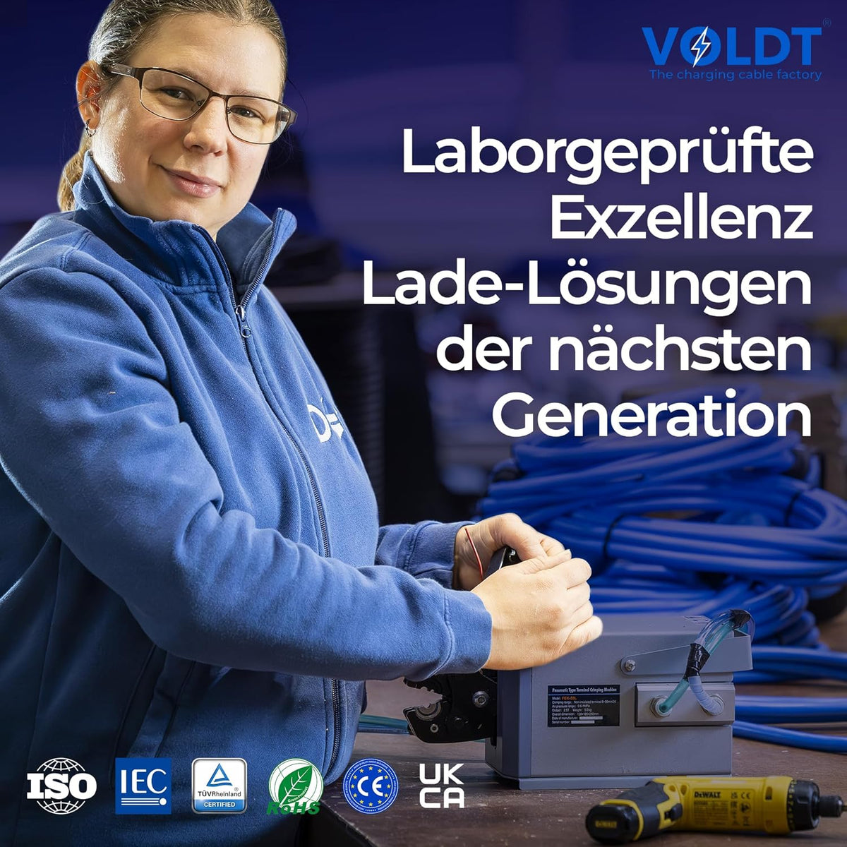 VOLDT Type 2 oplaadkabel Schuko 3,7 kW, 1-fase, 8A - 16A, verstelbare EV-oplader met bestuurbaar digitaal display voor elektrische auto, oplaadkabel voor elektrische voertuigen, IP67 waterdicht
