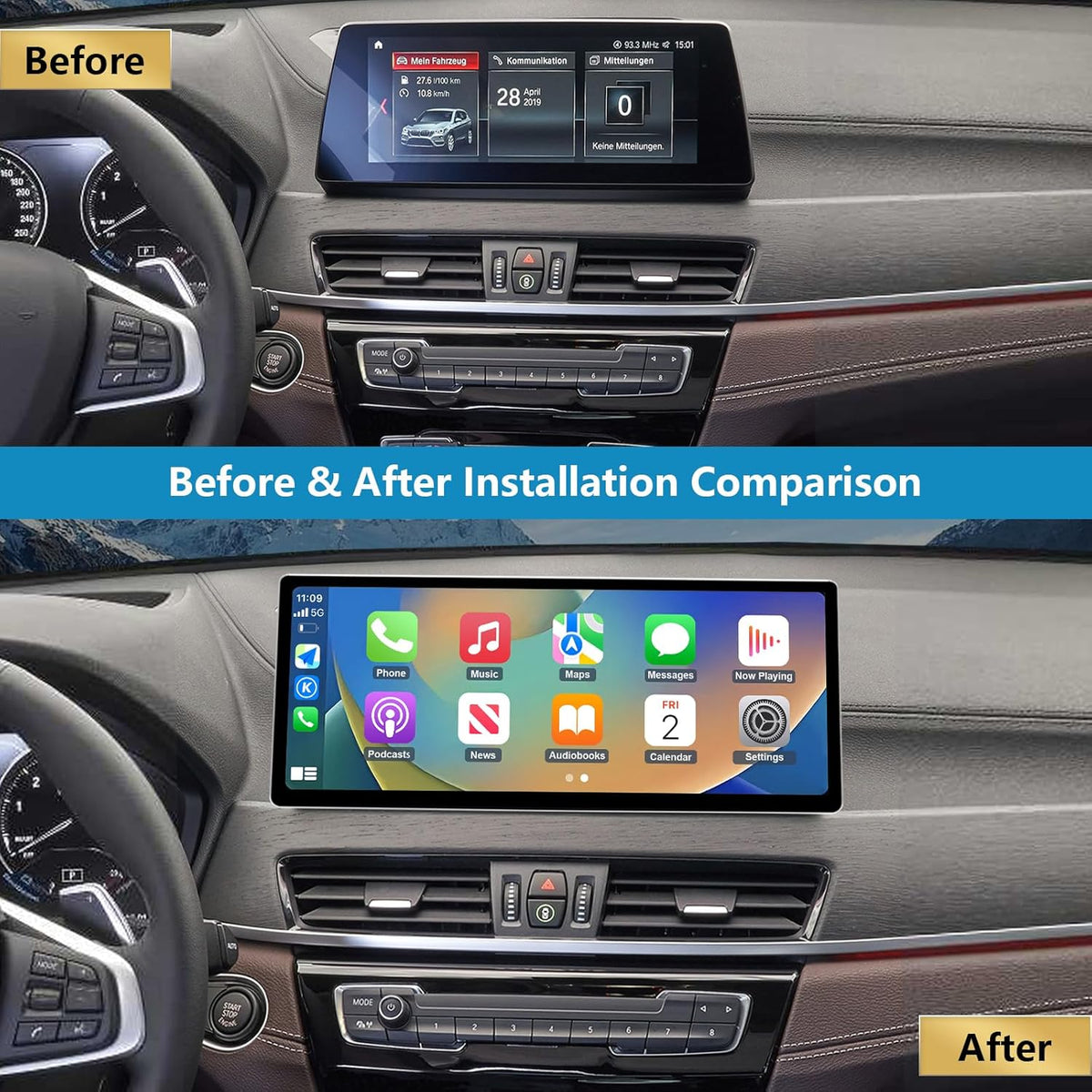 Autoradio – 12,3 Inch Touchscreen – Multimedia Systeem – Navigatie Radio – Draadloze Carplay Android Auto – Compatibel Met BMW X1 F48 2016-2022 – Mirrorlink Ondersteuning – Achteruitrijcamera Integratie