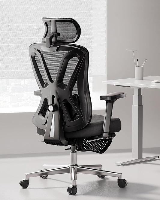 Hbada P5 Ergonomic Office Chair with Adjustable Headrest and Lumbar Support, Comfortable Seat Cushion Support Computer Chair Tilt Function Swivel Mesh with Footrest - QUORE