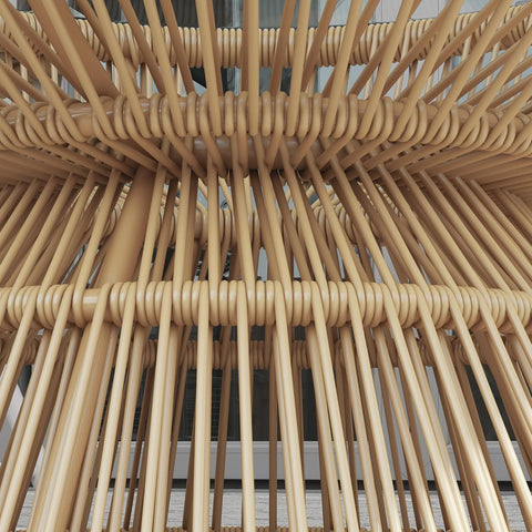 Tuintafel - Tuintafel Rond - Bijzettafeltje - Bistrotafel - Salontafel - Rotanlook - met  Dienblad van Gehard Glas - voor Terras - Tuin - Ø 60 x 37 cm - 	Natuurlijk Hout