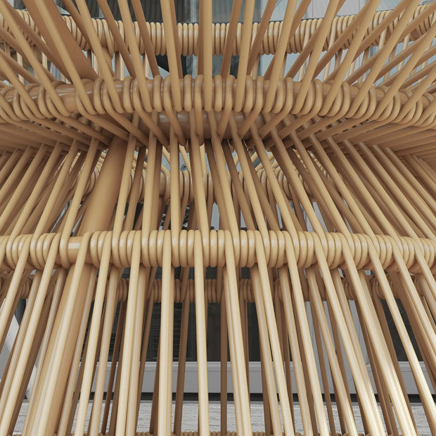 Tuintafel - Tuintafel Rond - Bijzettafeltje - Bistrotafel - Salontafel - Rotanlook - met  Dienblad van Gehard Glas - voor Terras - Tuin - Ø 60 x 37 cm - 	Natuurlijk Hout