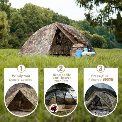 FREE SOLDIER Campingtent, outdoor, ultralichte eenpersoonstent in camouflage, outdoor-camping, 1-persoonstent, avontuurtent, eenvoudig op te bouwen en te dragen, muggenbescherming, waterdicht
