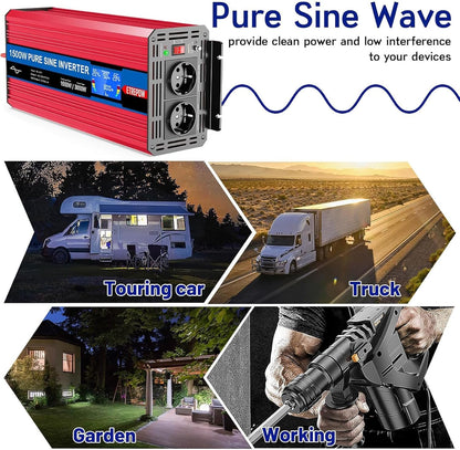 Omvormer 1500W /3000W 24V naar 230V Pure Sinus Volt ETREPOW Auto spanningsomvormer Omvormer Converter Pure Sine Wave Power Inverter DC AC omvormer (Draadloze afstandsbediening, display)