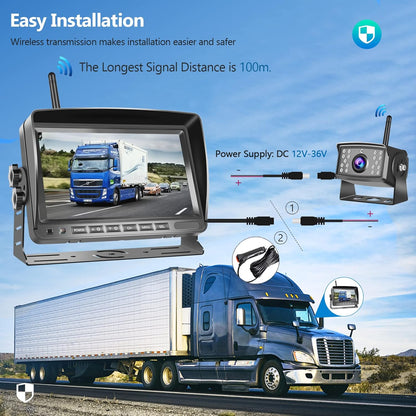 Hodozzy Digitale achteruitrijcamera, draadloos, video-opname, IPS-monitor 7 inch, AHD, 2 camera's, SD-kaart, waterdicht, nachtzicht, auto