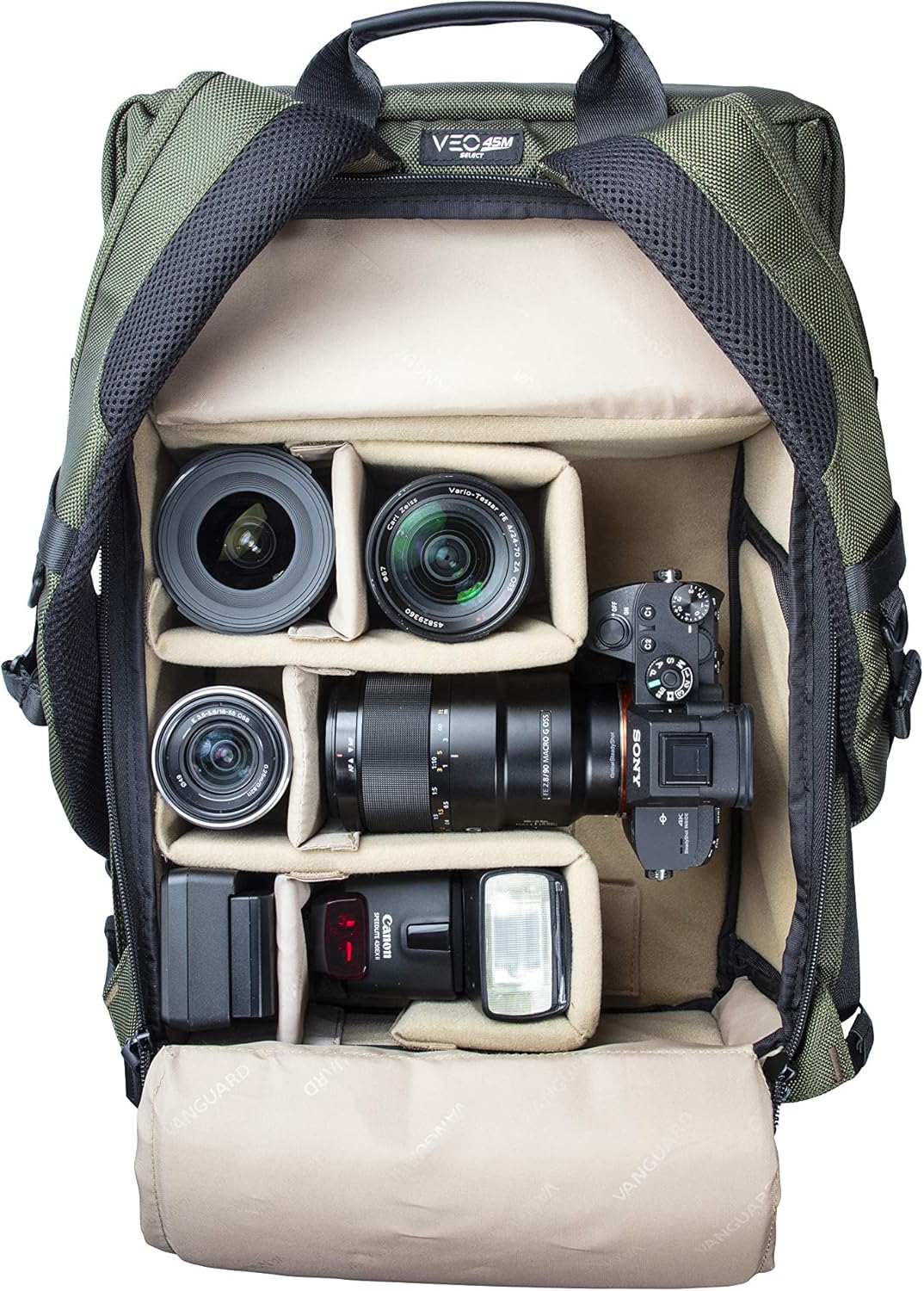 Vanguard VEO SELECT45M GR Rugzak/Schoudertas voor DSLR Camera, Video Gear of Drone, Groen