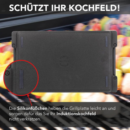 Gegoten aluminium grillplaat Teppanyaki (41 x 24 x 2,5 cm) voor inductie en alle gangbare kookplaten - keramisch oppervlak - anti-aanbaklaag - antislip - Made in Germany - PFOA-vrij